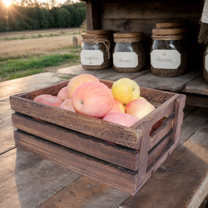 Rustic Paulownia Wood Nesting Storage Crates with Handles - Set of 2 Vintage Barnwood Decorative Wooden Boxes for Home Organization, Displays & Crafts