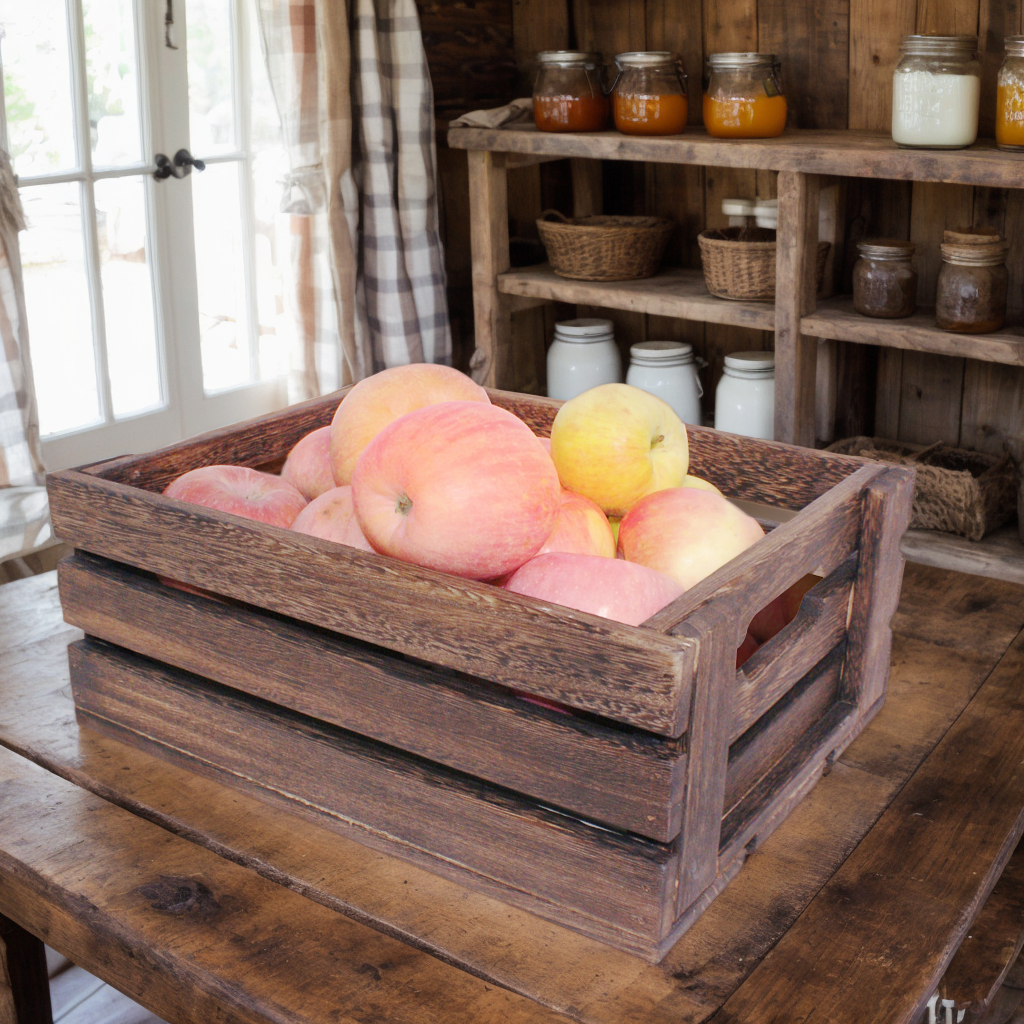 Rustic Paulownia Wood Nesting Storage Crates with Handles - Set of 2 Vintage Barnwood Decorative Wooden Boxes for Home Organization, Displays & Crafts
