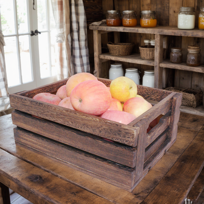 Rustic Paulownia Wood Nesting Storage Crates with Handles - Set of 2 Vintage Barnwood Decorative Wooden Boxes for Home Organization, Displays & Crafts