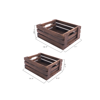 Rustic Paulownia Wood Nesting Storage Crates with Handles - Set of 2 Vintage Barnwood Decorative Wooden Boxes for Home Organization, Displays & Crafts